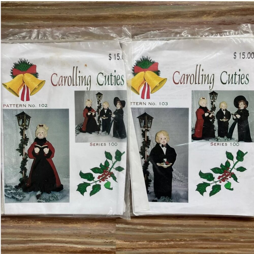 2 UNCUT Vtg Craft Sewing Patterns 23" Christmas Cute Carolers Holiday Decoration
